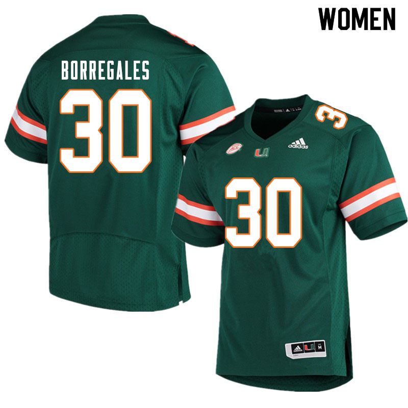 Women #30 Jose Borregales Miami Hurricanes College Football Jerseys Sale-Green - Click Image to Close